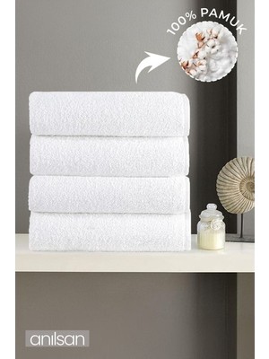 Anılsan 4'lü Beyaz El Havlusu - 50x90 Cm, 225 Gr, %100 Pamuk, Spa Ve Otel Havlusu