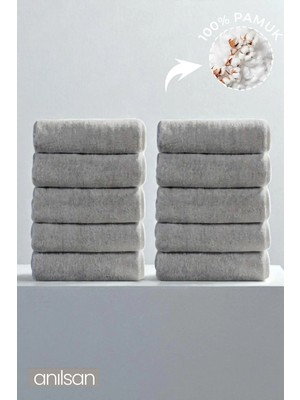 Anılsan 10'lu Düz Beyaz El Havlusu - 50x90 Cm, 225 Gr, %100 Pamuk, Spa Ve Otel Havlusu