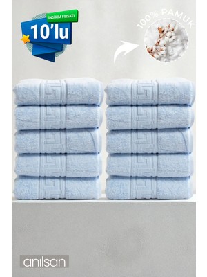 Anılsan 10'lu Sarı Greek El Havlusu - 50x90 Cm, 225gr, %100 Pamuk, Spa Ve Otel Havlusu