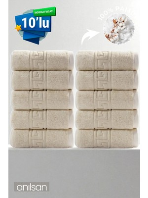 Anılsan 10'lu Sarı Greek El Havlusu - 50x90 Cm, 225gr, %100 Pamuk, Spa Ve Otel Havlusu