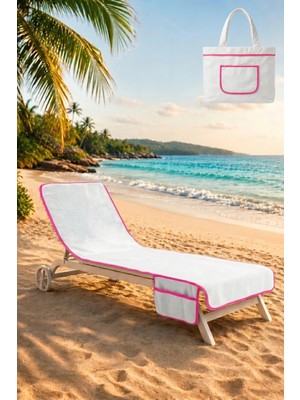 Anılsan Alia Şezlong Havlusu %100 Pamuk 76x216- Beyaz Pembe