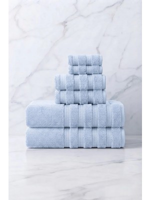 Seritaine 6'lı Işıl Premium Havlu Seti - 2 Adet Yüz Havlusu - 2 Adet El Havlusu - 2 Adet Banyo Havlusu - Açık Mavi - %100 Pamuk - 600 gr/m2