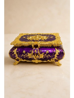 Rasha Collection Aynalı Kakı Kutusu Gold Işlemeli Bölmeli Dekoratif Mücevher Kutusu