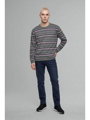 DeFacto Boxy Fit Bisiklet Yaka Çizgili Sweatshirt H4882AX26AU