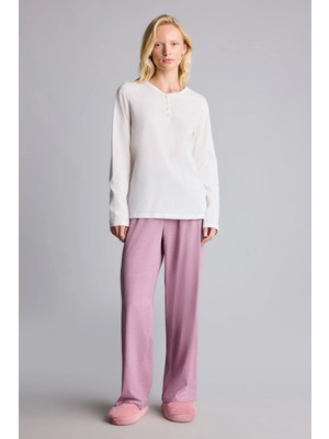 DeFacto %100 Pamuk Relaxed Fit Düğme Detaylı Uzun Kollu Pamuklu Pijama Takımı H9094AX26AU
