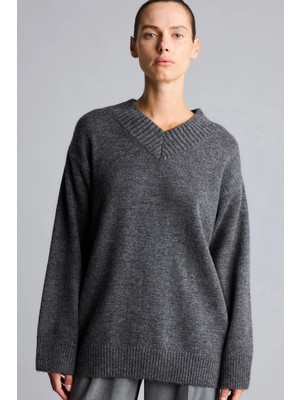 DeFacto Relax Fit V Yaka Triko Kazak Tunik H6181AX26WN