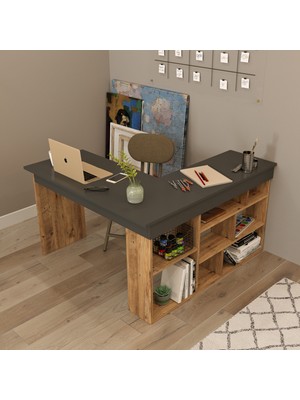 Robin Home Kitaplık Raflı Ofis Bilgisayar Masası Geniş Çalışma Alanı ile Modern Tasarım Yonga Levha