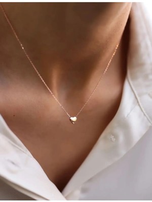 Lunarie Minimal Kalp Kolye – Rose Gold Kararmaz Çelik Zarif Günlük Kadın Kolyesi
