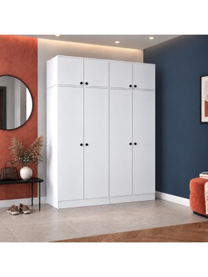 Rani Mobilya Rani EA176 Modern Portmanto 8 Kapaklı Raflı Askılı Ayakkabılık Vestiyer Beyaz