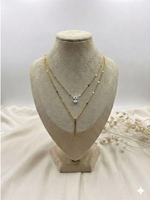 Lunarie 14K Altın Katmanlı Zirkon Çubuk Kolye - Xuping Modern Kararmaz Antialerjik Vintage Solmaz Şık Trend Kadın Kolye