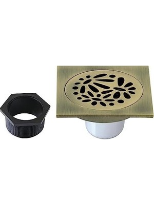 Brass BSF6360AB Su Yolu Çiçekli 10,16 cm Kare Izgara Duş Tahliyesi, Antik Pirinç