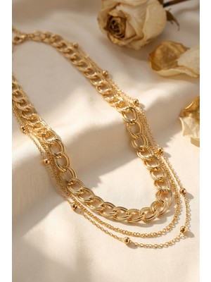 Mç Plus Gold Renk Pirinç Zincir Model Kombin Kadın Kolye
