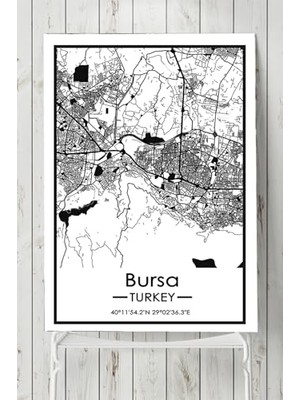 Pratik Ev PSTER19617 Bursa Harita Dekoratif Tasarım Poster 50 x 70
