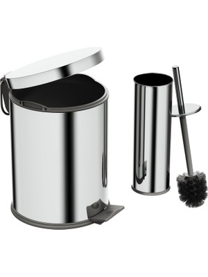 Odea Tr Basic Set - Klozet Fırçası + Çöp Kovası 5 L, 2 Parça, Parlak Krom Paslanmaz