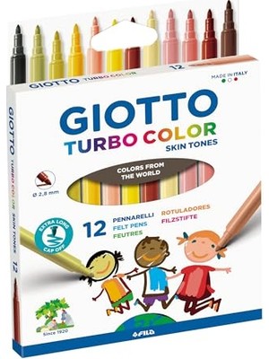 Pratik Ev Turbocolor Keçeli Kalemler, Partiler ve Okullar Için Ideal, Ince Uçlu, 2,8 Mm, 12 Ten Rengi, Çocuklar