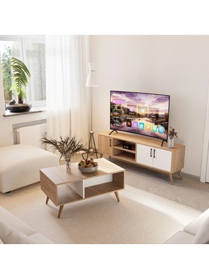 Mezza Set 1584-2074 Exxen Tv Ünitesi + Exxen Orta Sehpa - Sepet-Beyaz Rengi