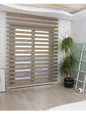 Incilife Bambu Kumaş Kahverengi Zebra Stor Perde, Alüminyum Kasalı, 115 x 200 cm İCL494-32