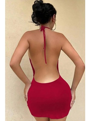 New Dreams Halter Yaka Derin Dekolteli Çapraz Bağcıklı Mini Elbise