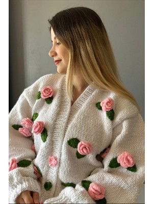 Hobilanka El Örgüsü Pembe Gül Hırka,