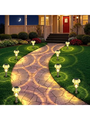 Odea Tr Güneş Enerjisi Işıkları Dış Mekan, 8'li Paket Güneş Yolu Işıkları Dış Mekan, Mantar Solar Bahçe Işıkları, Avlu, Bahçe, Manzara, Yol, Veranda, Araba Yolu, Arka Bahçe Için Dış Mekan Güneş Işığı (Sıca
