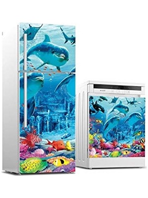 Pratik Ev Buzdolabı ve Bulaşık Makinesi Beyaz Eşya Sticker Kaplama, Yunus Balığı