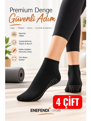 NF ND ENEFENDİ Yoga Çorabı 4 Çift Pilates Tavaf Kaymaz Silikon Taban Pamuklu Kadın Dikişsiz Çorap Siyah