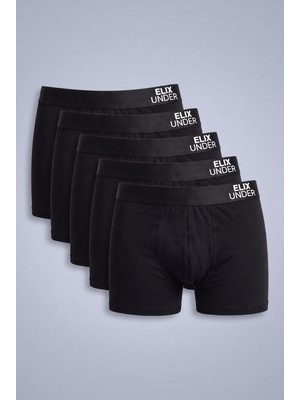 Elixunder Erkek 5'li Siyah Boxer Kutulu Saf Pamuklu Likralı Erkek Boxer - Shift Pack