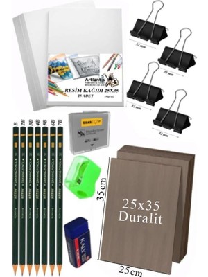 Odea Tr Karakalem Eskiz Çizim Seti Duralit Seti 25X35 cm 1 Paket Resim Kağıdı Dereceli Kalem Seti Hamur Silgi Sınav Silgisi