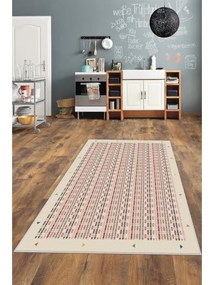Pratik Ev Pelangi Çok Renkli Kilim Desenli Yıkanabilir Kaymayı Önleyici Taban Leke Tutmaz Modern Salon Halısı ve Yolluk; Bej-Renkli 100 x 350,135822210035005