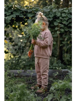 Cigit Basic Karyoka Detaylı Sweatshirt Takım 3-8 Yaş Bej