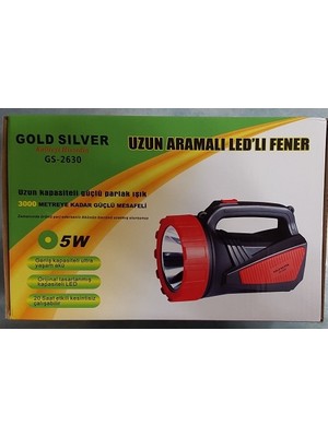 Gold Silver GS-2630 Şarjlı El Feneri 5W LED Işık Uzantısı 1000 Metre Dayanıklı Gövde