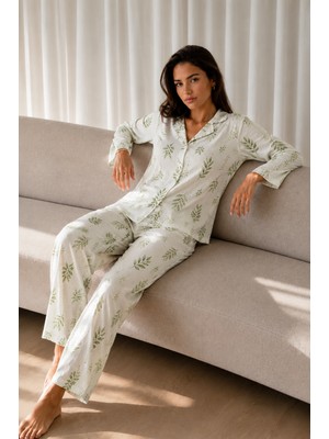 Fit Women Kadın Desenli Basic Kış Çağla Yeşili Pijama Takımı
