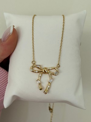 Laris Accessories Taşlı Kurdele Model Gold Çelik Kolye