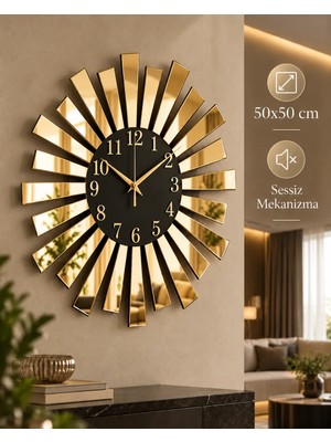 AA Shop Siyah Gold Aynalı Pleksi Piyano Model Sayılı Ev Hediyelik Duvar Saati