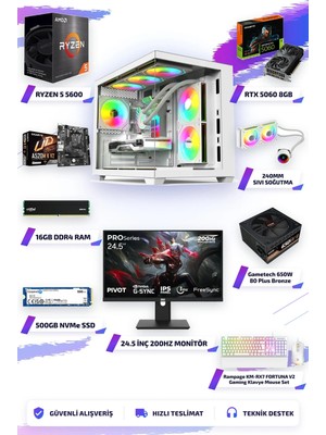 Symoon SYMOONPC0100 Oyun Bilgisayarı Ryzen 5 5600 Rtx 5060 8gb 16GB Ram 500GB SSD 240MM Sıvı Soğutma 24.5 Inç Monitör