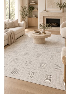 Ally Carpet Ummia Nilur Bej Sisal Tarzı Özel Ölçü Halı Mutfak Koridor Robot Süpürge Uyumlu Kolay Temizlenebilir