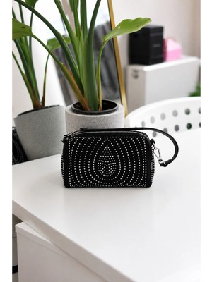 Moom Bag Kadın Gümüş Damla Taş Desenli Zincirli Omuz Çantası