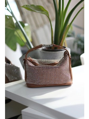 Moom Bag Kadın Taba Taşlı Kilit Detaylı Askılı El Omuz Çantası
