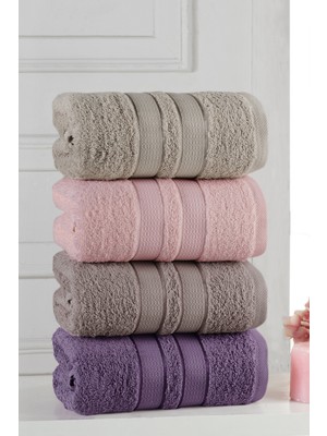 Mürdüm Home 50 x 90 cm 4'lü El ve Yüz Havlu Seti Süper Emici Pamuk Mor Renk
