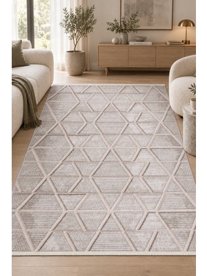 Ally Carpet Mirot Prive Vizon Krem Özel Ölçü Salon Oturma Odası Robot Süpürge Uyumlu Leke Tutmaz Kolay Temizlene