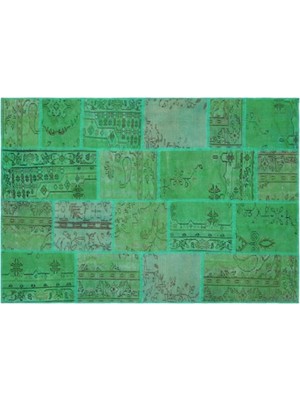 Apex Halı El Dokuması Patchwork Vintage Yün-Pamuk Yeşil Halı 35873 161 x 233 cm