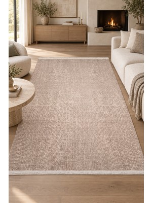 Ally Carpet Ender Aytun Vizon Krem Oturma Odası Salon Mutfak Robot Süpürge Uyumlu Kolay Temizlenebilir Yumuşak K