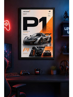 Charmbi Mclaren P1 Ahşap Çerçeveli Poster Hediyelik Duvar Tablosu Premium Baskı 15X21 | 21X30 | 30X42