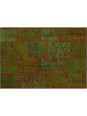 Apex Halı El Dokuması Patchwork Vintage Yün-Pamuk Yeşil Halı 33943 160 x 230 cm
