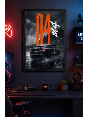 Charmbi Bmw M4 Ahşap Çerçeveli Poster Hediyelik Duvar Tablosu Premium Baskı 15X21 | 21X30 | 30X42