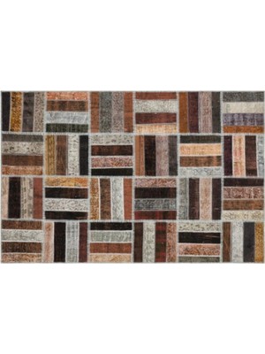 Apex Halı El Dokuması Patchwork Vintage Yün-Pamuk Kahve Halı 35477 161 x 244 cm
