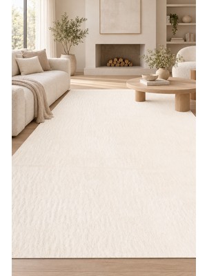 Ally Carpet Ganis Kaos Peluş Halı Beyaz Ekstra Yumuşak Kaymaz Tabanlı Tüy Dökmez Toz Tutmaz Kalın Salon Yatak Od