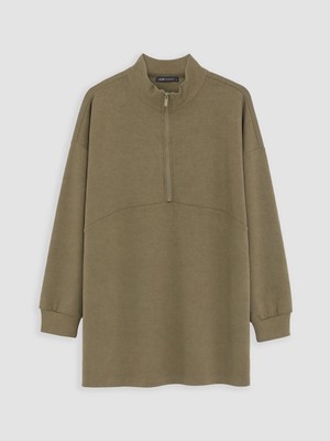 Lc Waikiki Yeni Sezon Haki Dik Yaka Soft Touch Kadın Sweatshirt Tunik