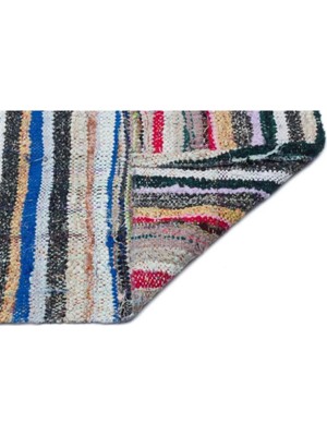 Apex Halı El Dokuması Vintage Yün-Pamuk Çizgili Çaput Halı 32453 150 x 253 cm