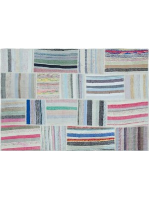 Apex Halı El Dokuması Patchwork Vintage Yün Pamuk Çizgili Halı 25506 160 x 224 cm